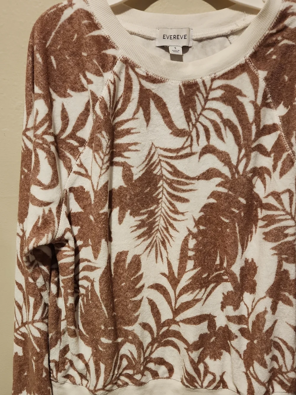 ❤️ EVEREVE TROPICAL PALM RAGLAN FRENCH TERRY SWEATSHIRT, SMALL - Picture 3 of 8